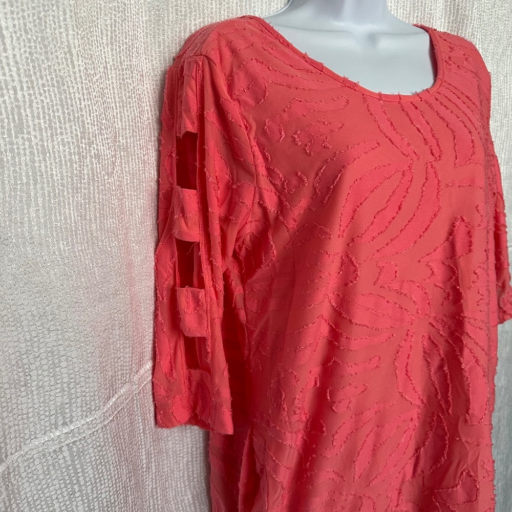 LULU B, melon/ pink, 3/4 sleeve  with cut outs, top, size M